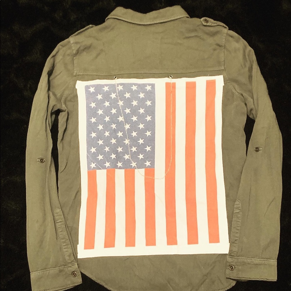 UPCYCLED ARMY GREEN AMERICNA FLAG JACKET